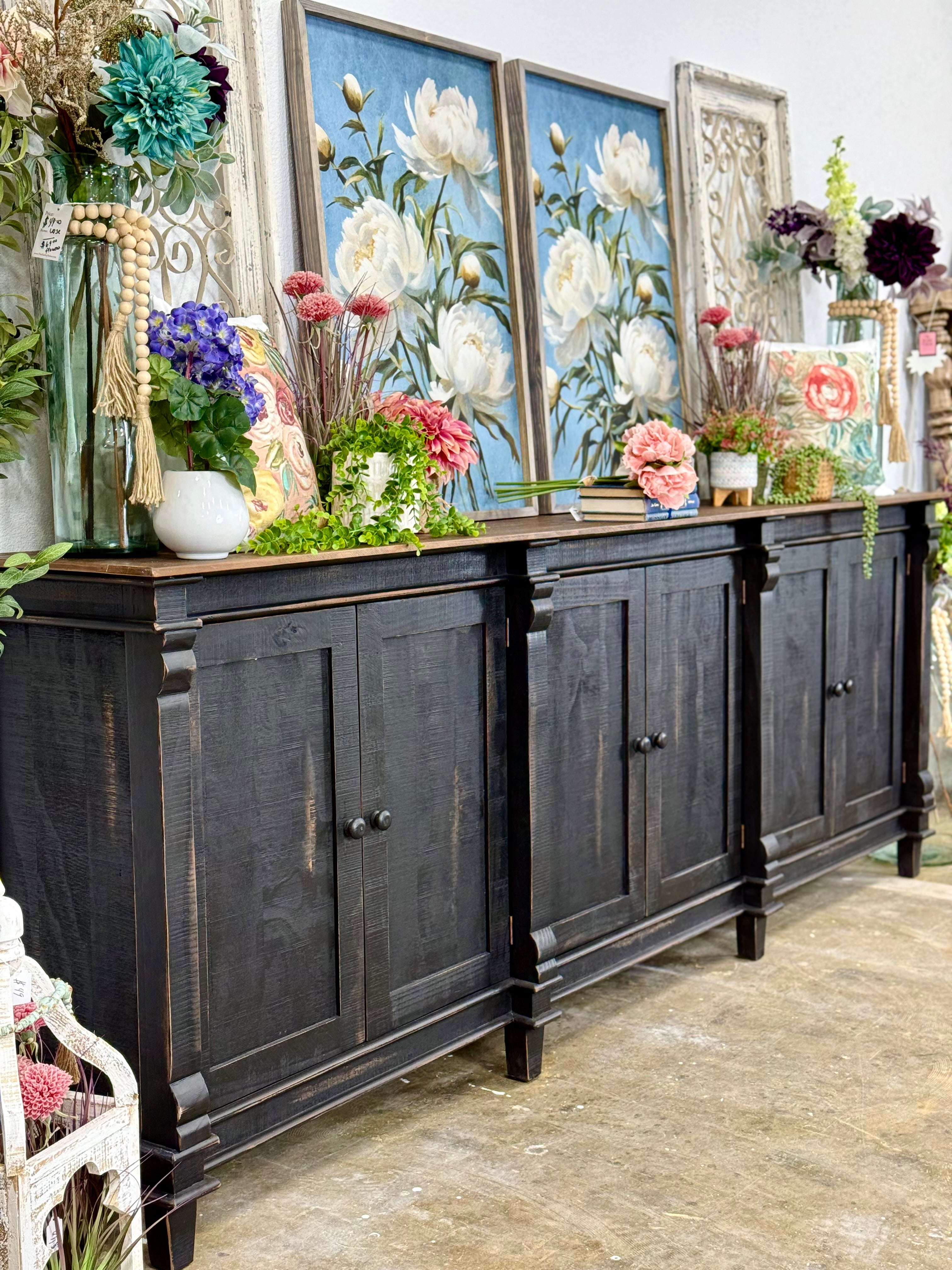 Allison 108&quot; 6 Door Console-Handrubbed Black/Sparrow Top