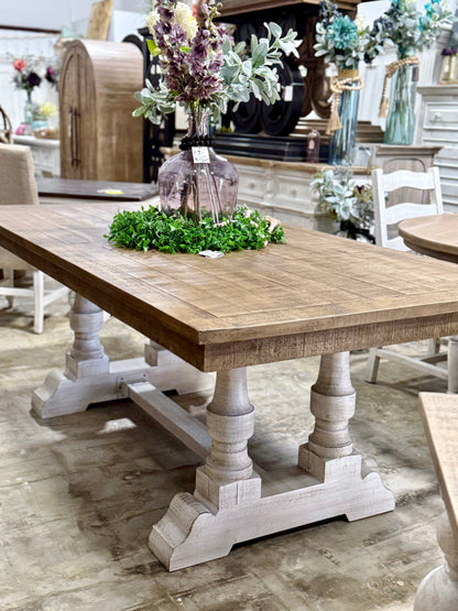 Ella 7  Foot Dining Table Set with 6 Upholstered Chairs-White Wheat/Sandstone
