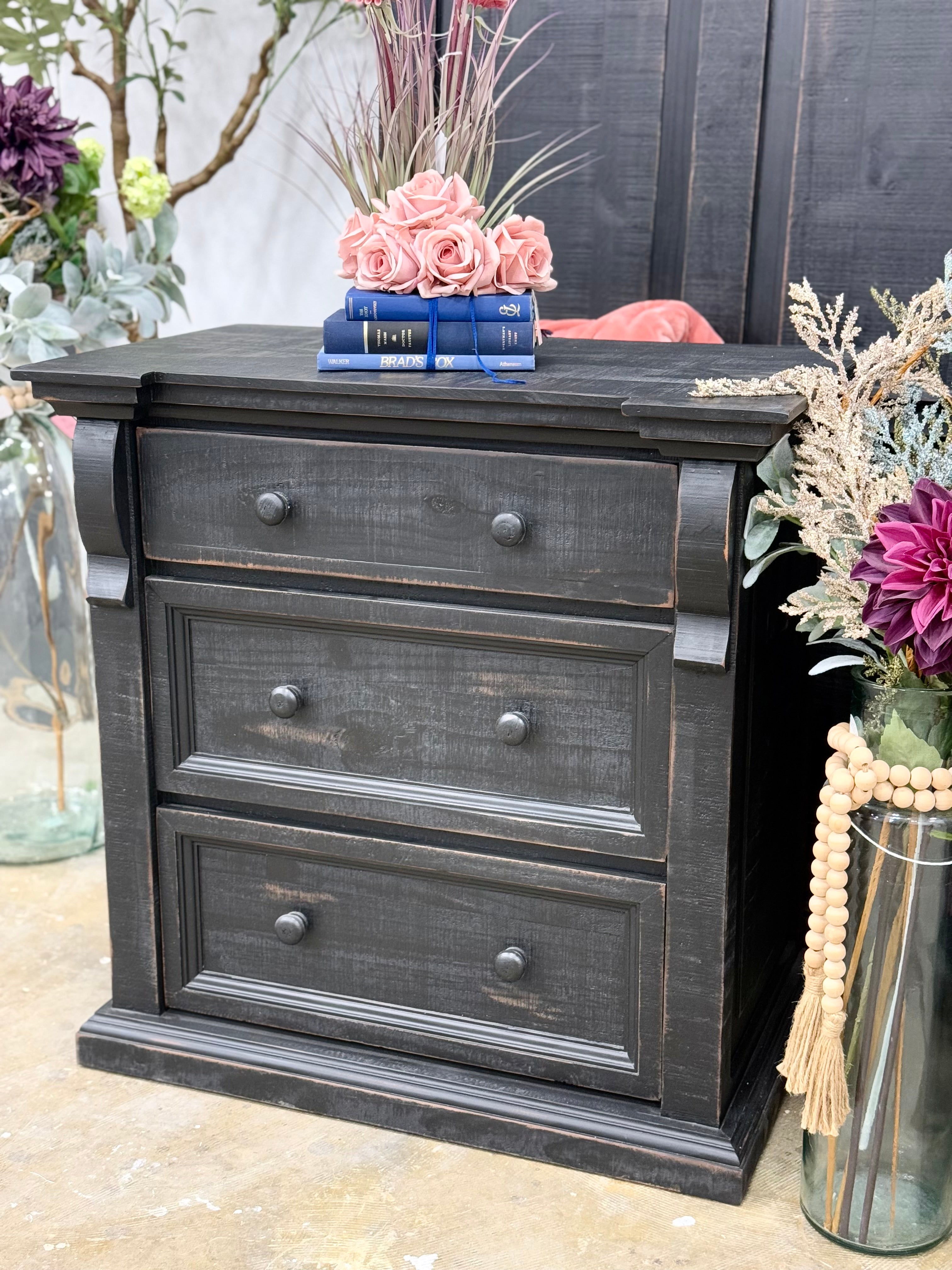 Jasmine Nightstand-Handrubbed Black
