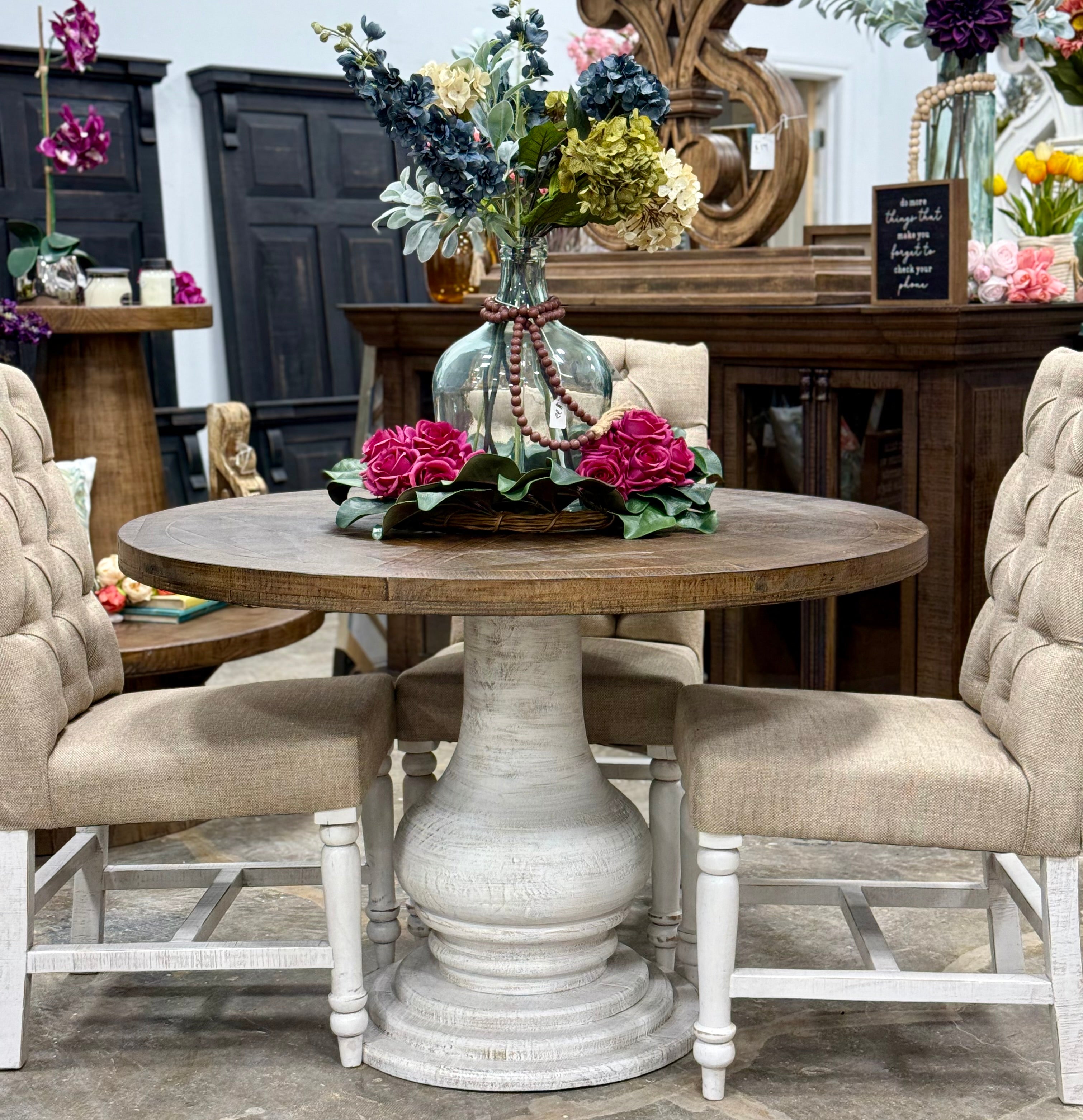 Clara 47&quot; Round Dining Table-White Wheat/Honeywood