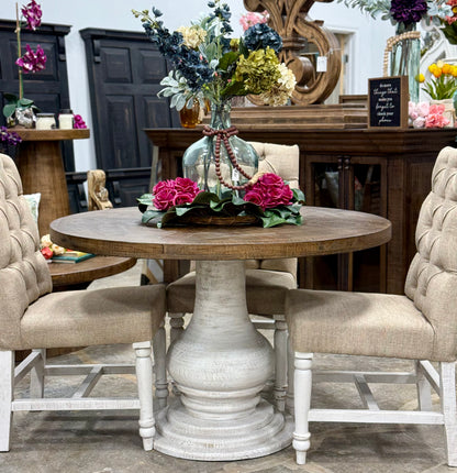 Clara 47&quot; Round Dining Table-White Wheat/Honeywood