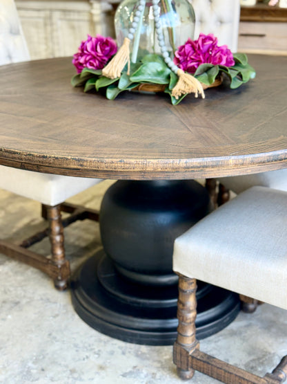 Lilly 60" Round Table - Handrubbed Black/Honeywood