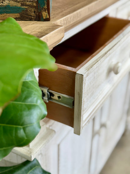 Novah 2-Door Cabinet-White Wheat/Sandstone Top