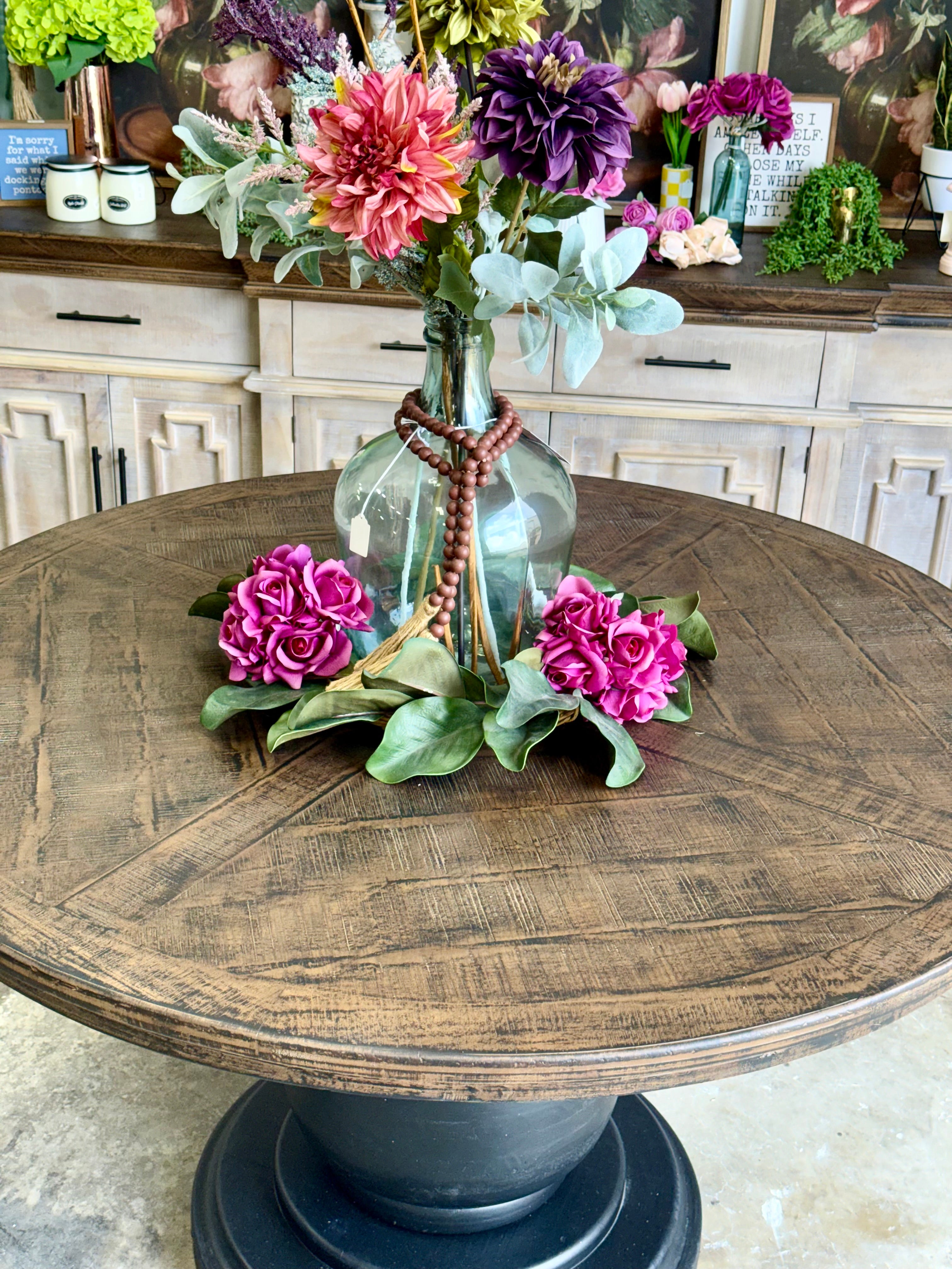 Lilly 54" Round Pedestal Dining Table-Black/Honeywood™
