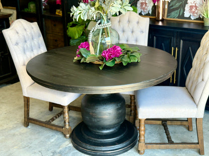 Lilly 54&quot; Round Pedestal Dining Table-Handrubbed Black