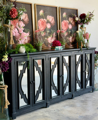 Morgan 6 Door Mirrored Console-Handrubbed Black