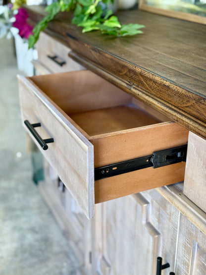 Reese 99" 6 Door Console-Soft Drift/Honeywood™