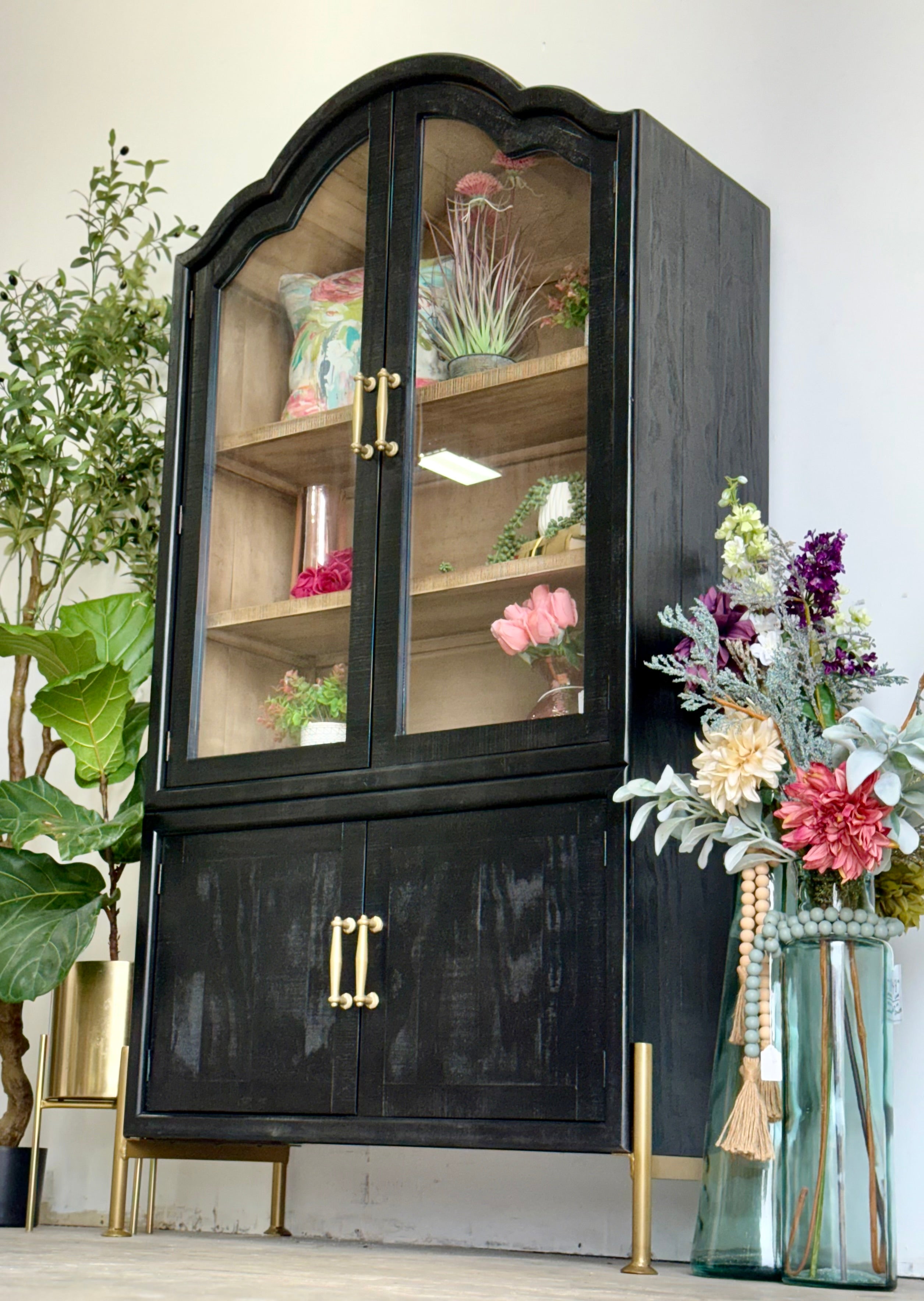 Paisley Curved Vitrine-Black/Cappucino Interior