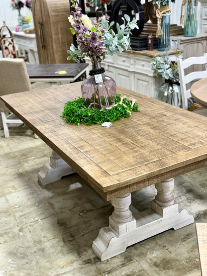 Ella 7  Foot Dining Table Set with 6 Upholstered Chairs-White Wheat/Sandstone