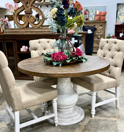 Clara 47&quot; Round Dining Table-White Wheat/Honeywood