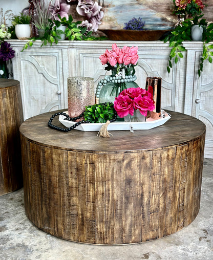 Round Drum Coffee Table- Pecan