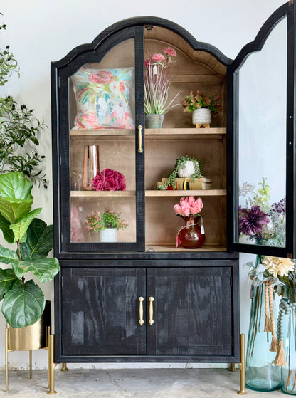 Paisley Curved Vitrine-Black/Cappucino Interior