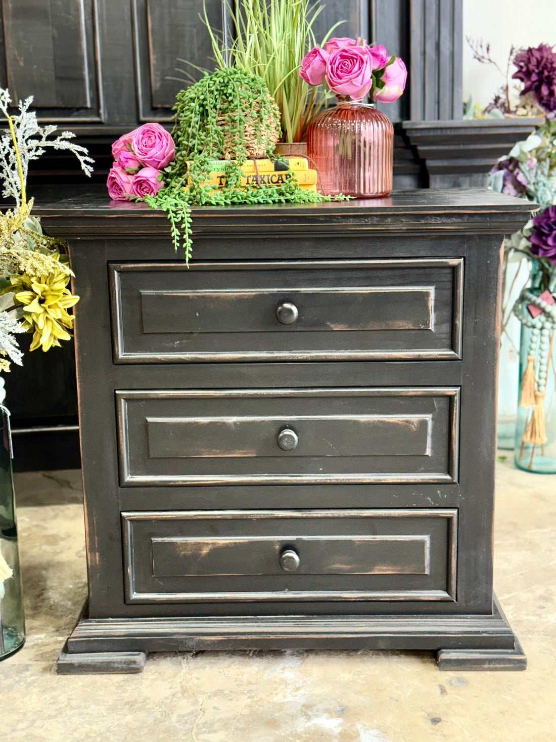 Charlotte 3-Drawer Nightstand-Handrubbed Black
