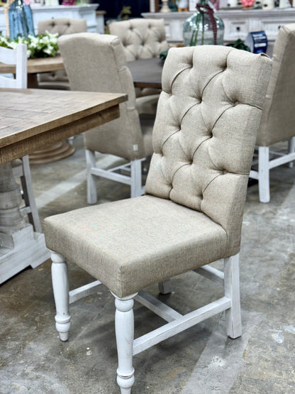 Ella 7  Foot Dining Table Set with 6 Upholstered Chairs-White Wheat/Sandstone