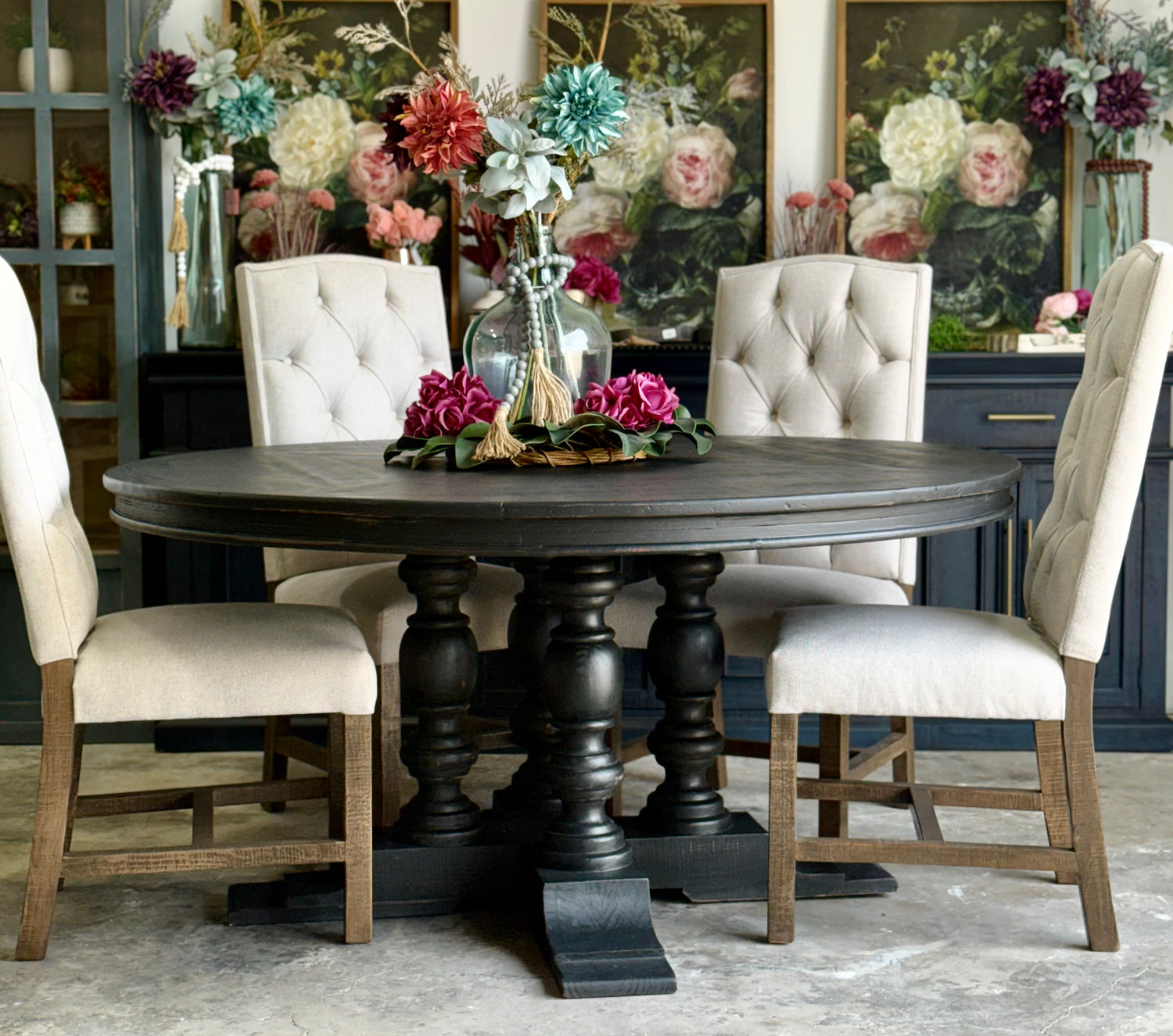 Kennedy 63" Round Dining Table-Handrubbed Black