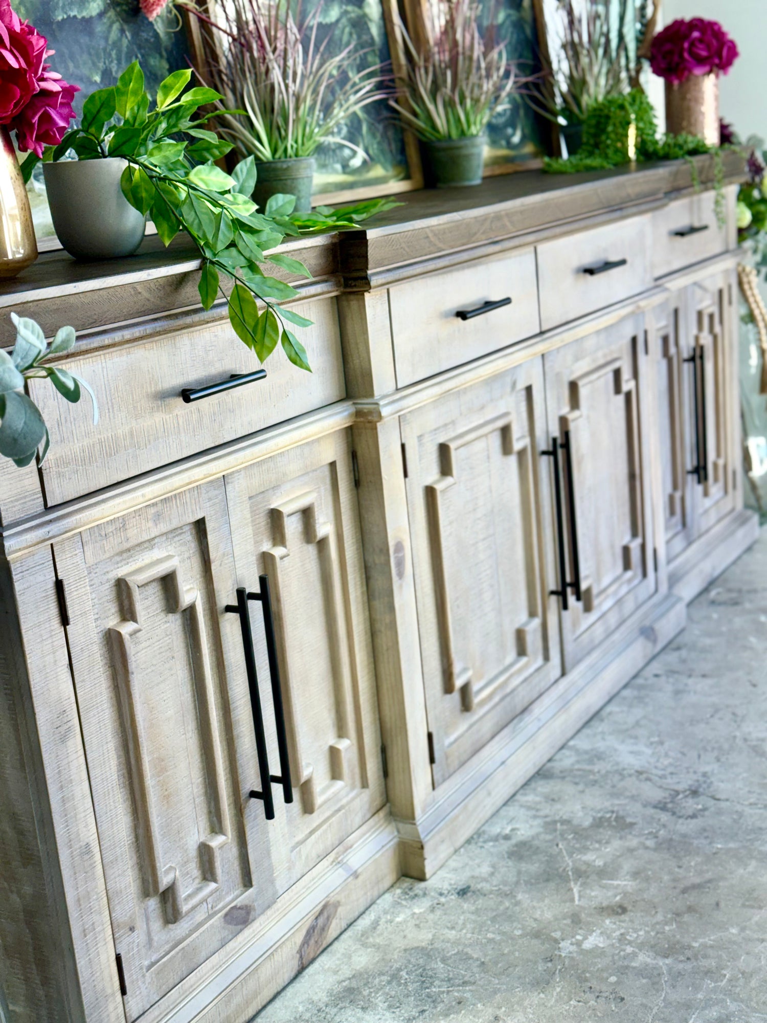 Reese 99" 6 Door Console-Soft Drift/Honeywood™