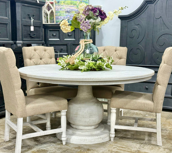 Lilly 60" Round Pedestal Dining Table-White Wheat