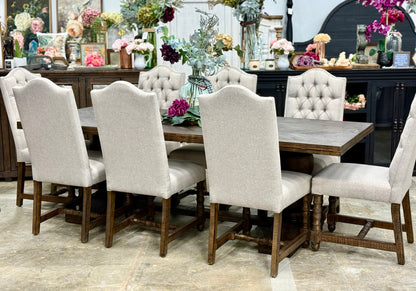 Myla 8 Foot Rounded Pedestal Table Set With 8 Upholstered chairs-Honeywood™