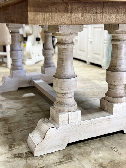 Ella 7  Foot Dining Table Set with 6 Upholstered Chairs-White Wheat/Sandstone