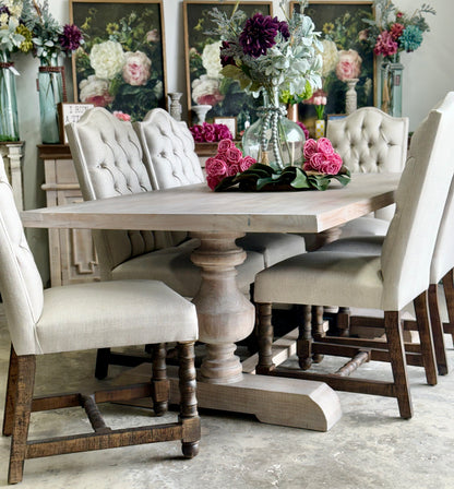 Hannah 7 Foot Dining Table Set With Chairs-Soft Drift/Honeywood Chairs