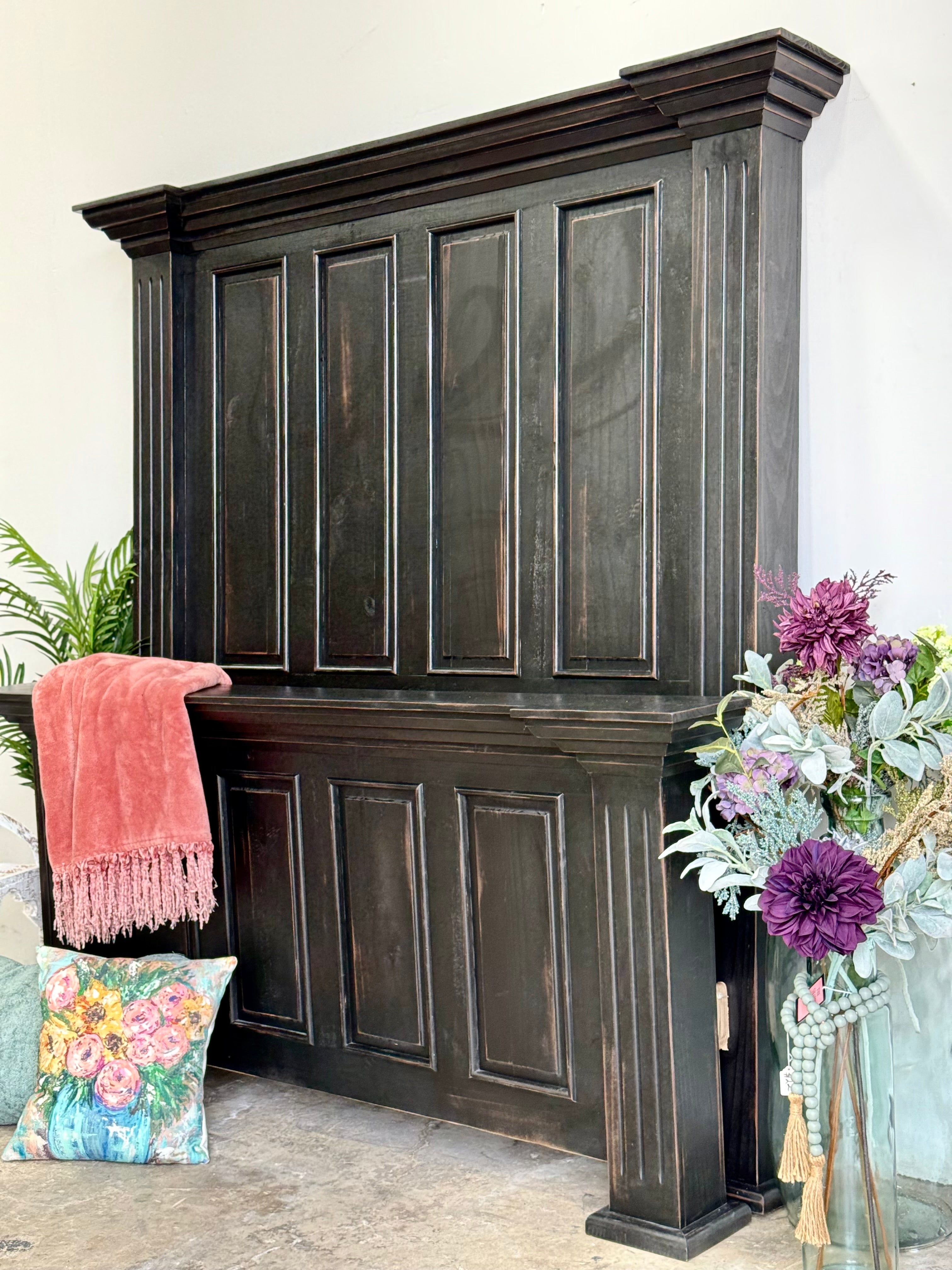 Charlotte Queen Paneled Bed-Handrubbed Black
