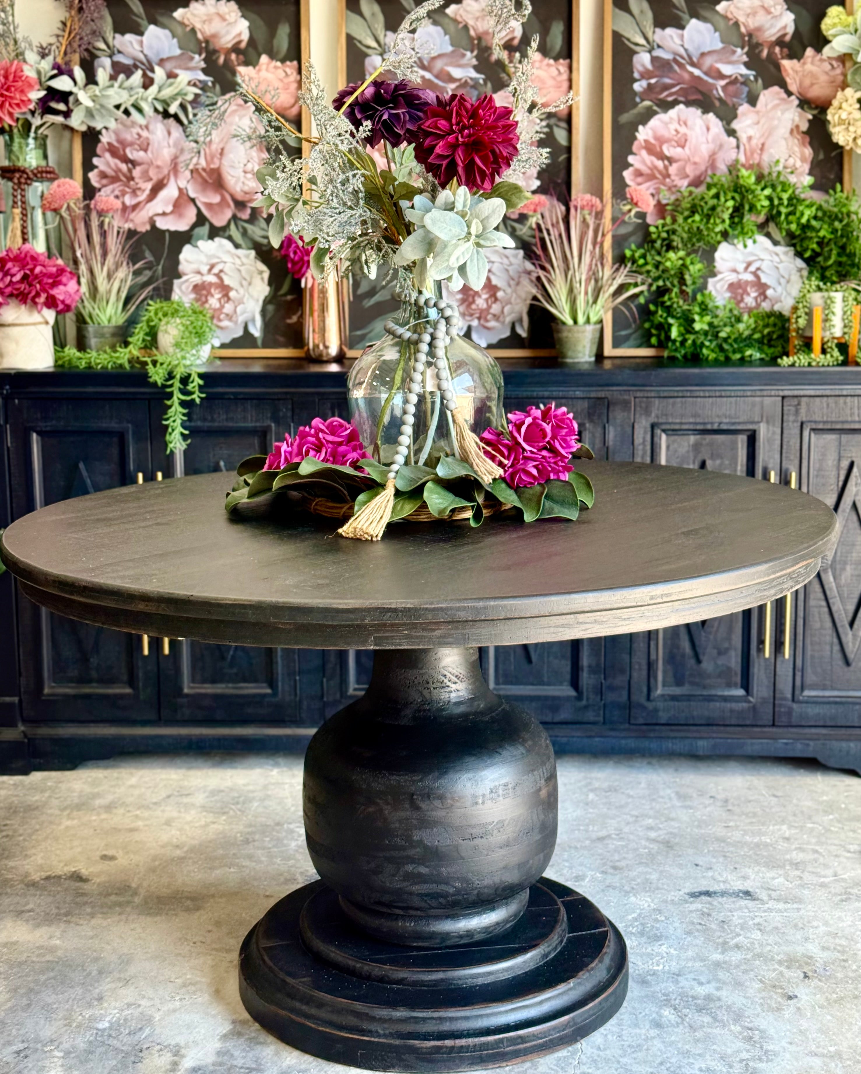 Lilly 54&quot; Round Pedestal Dining Table-Handrubbed Black