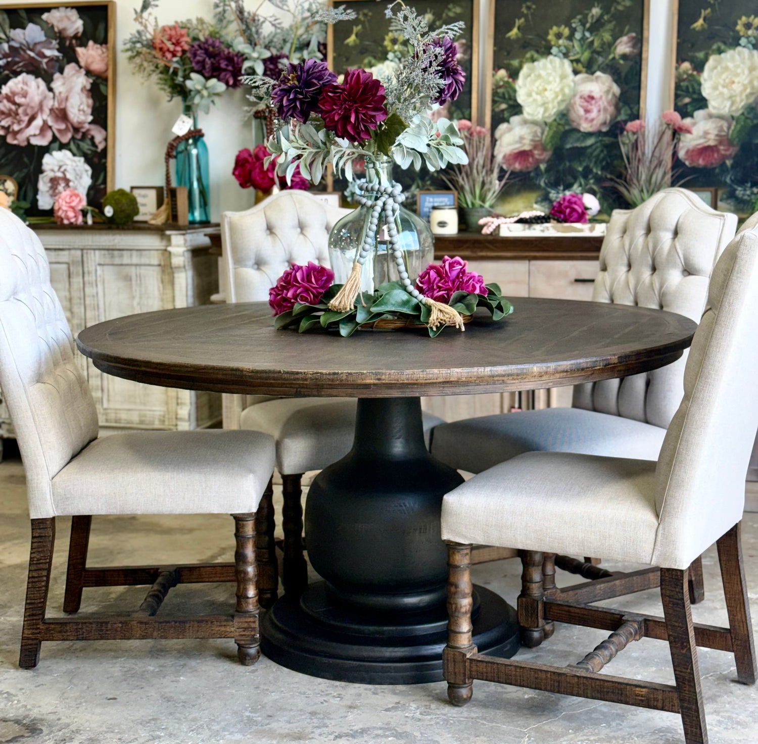 Lilly 60" Round Table - Handrubbed Black/Honeywood