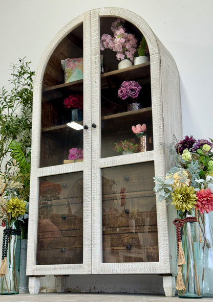 Melody Domed Vitrine-White Wheat/Honeywood