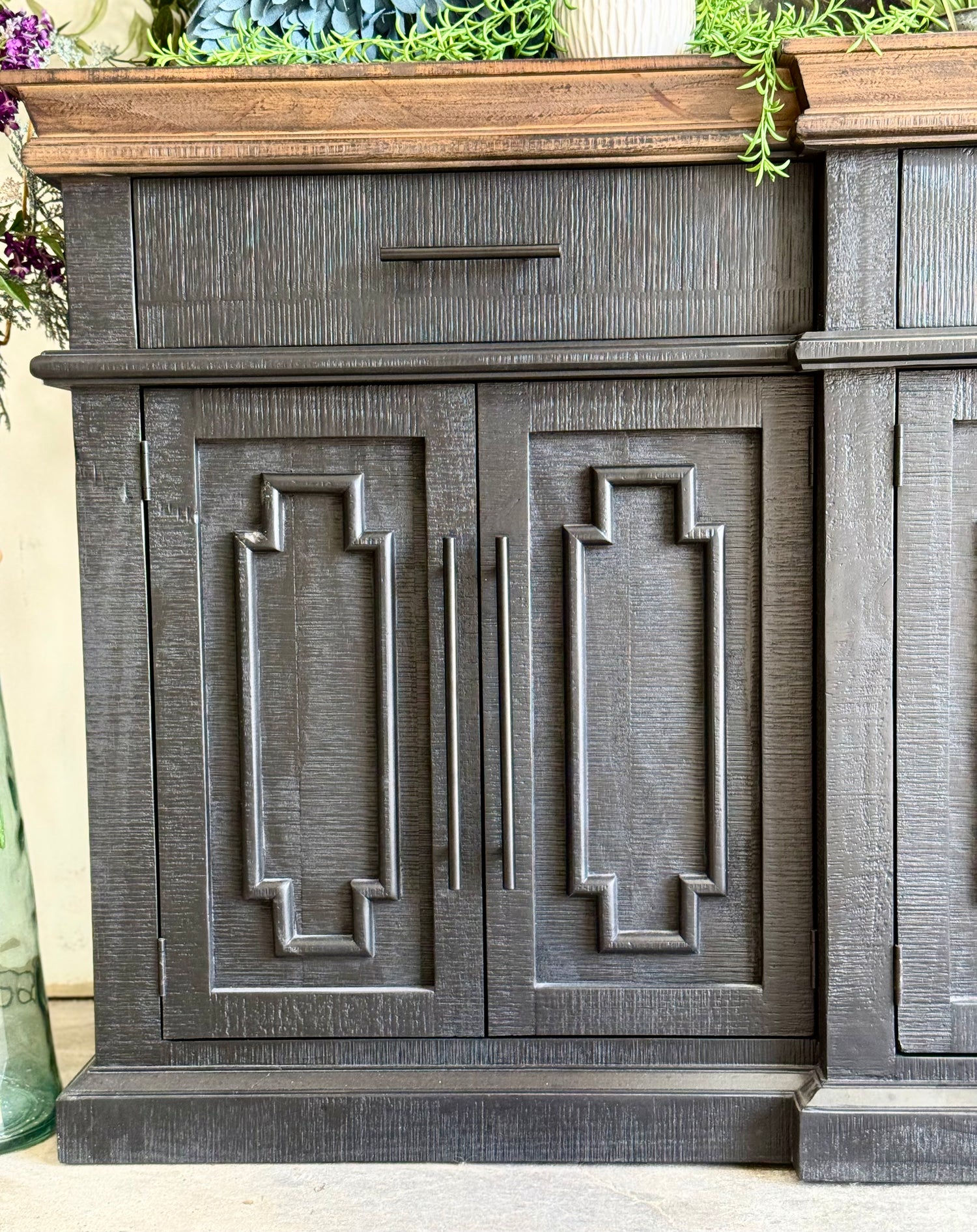 Reese 99" 6 Door Console-Black/Honeywood