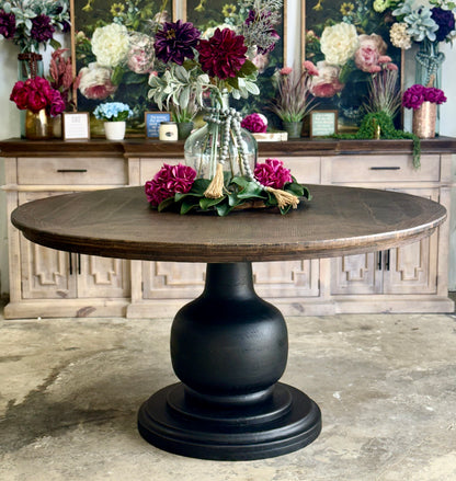 Lilly 60" Round Table - Handrubbed Black/Honeywood