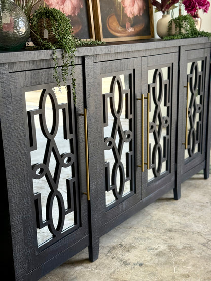 Ivy 4 Door Mirrored Console-Deep Blue and Gold