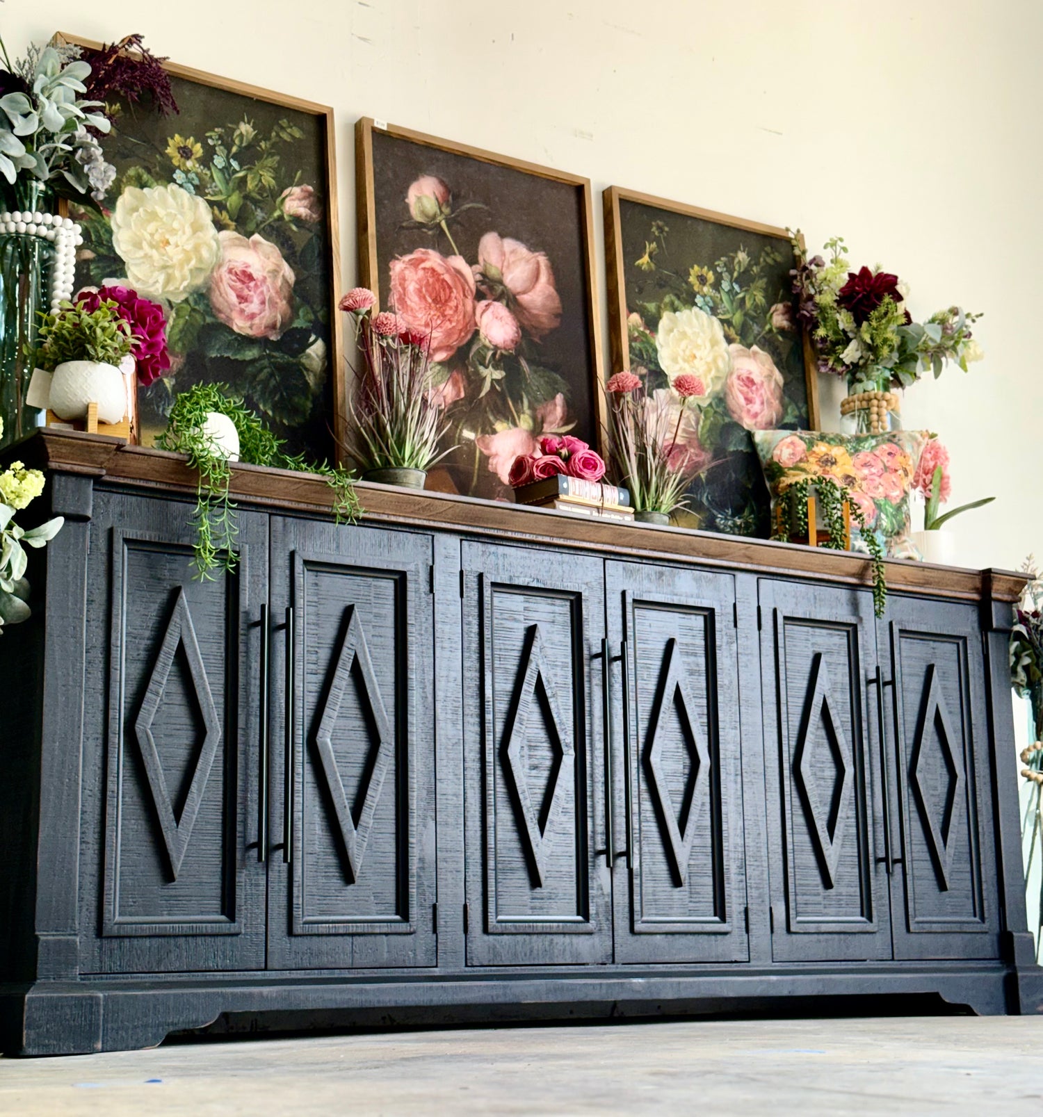 Chloe 6 Door Console-Handrubbed Black/Honeywood™