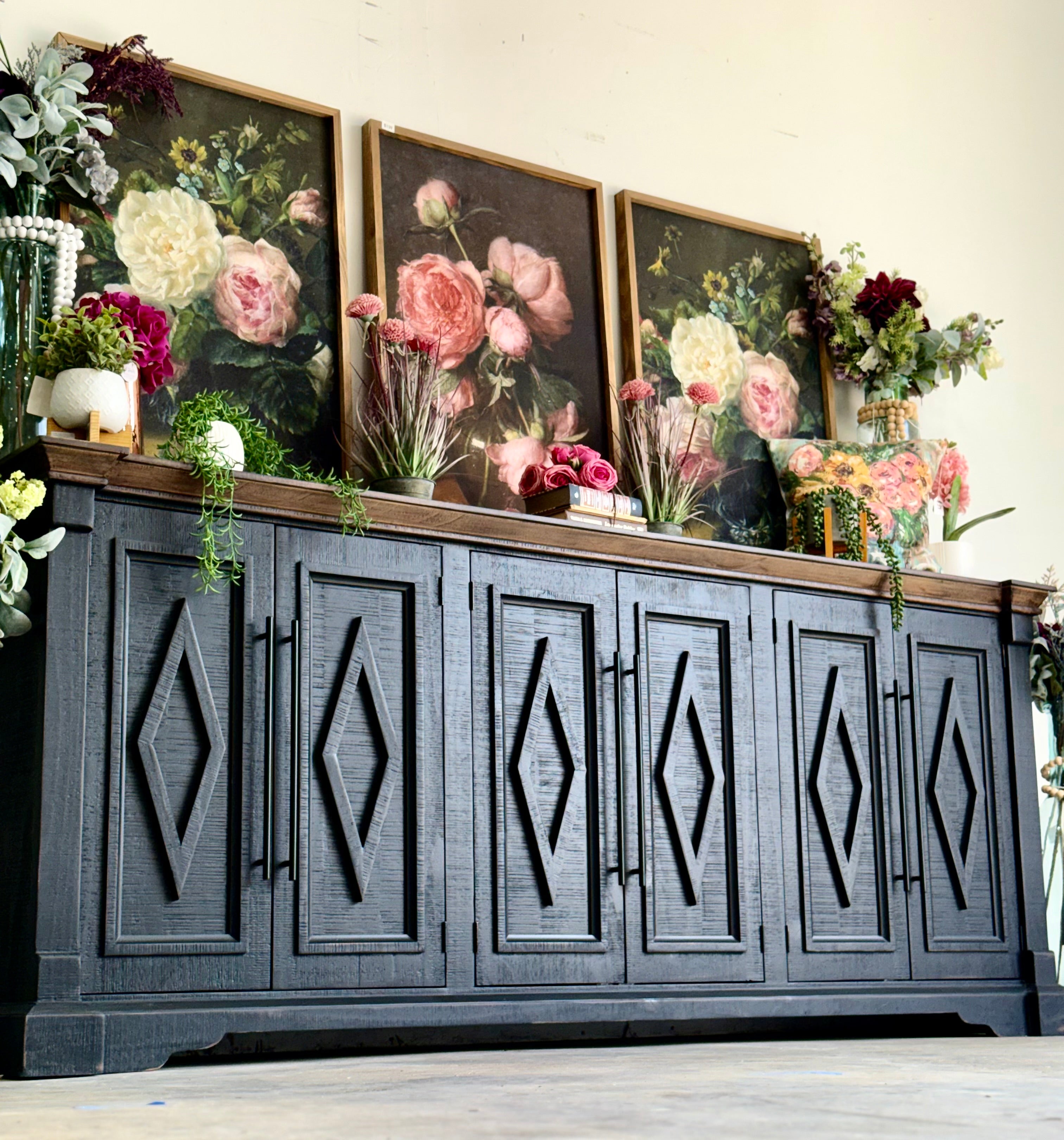 Chloe 6 Door Console-Handrubbed Black/Honeywood™