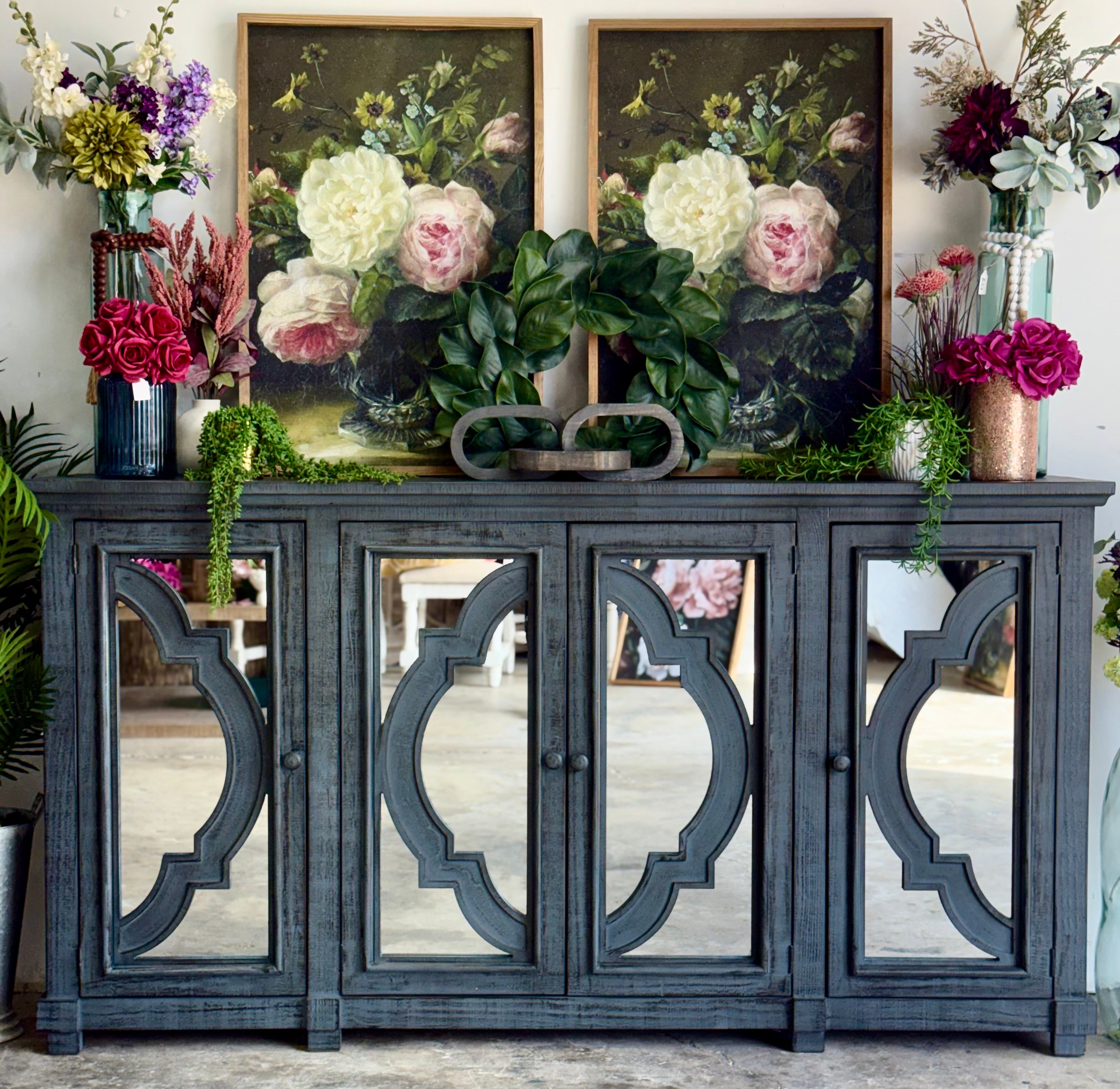 Morgan 4 Door Console With Mirrors-Blue Dusk