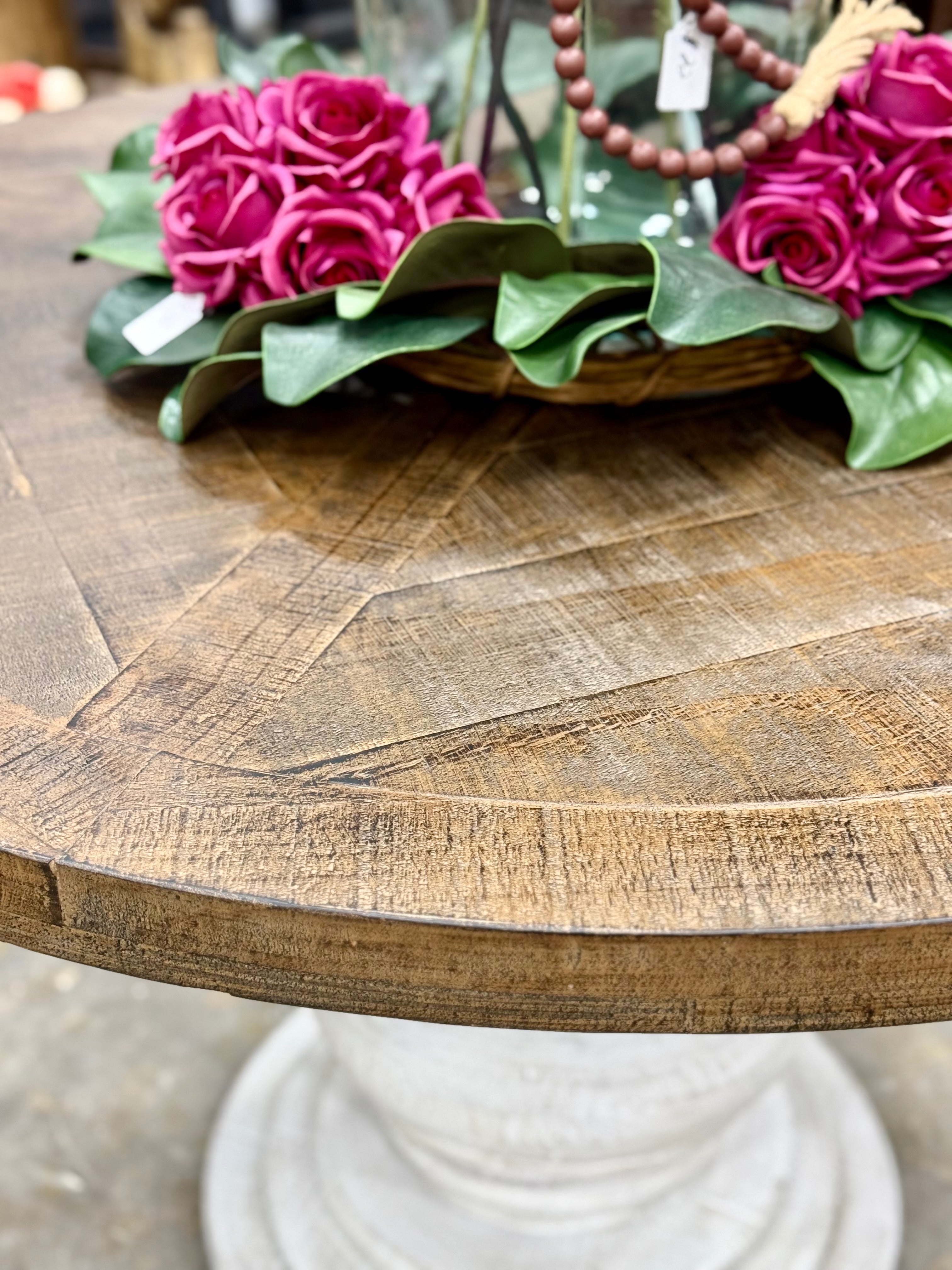 Clara 47&quot; Round Dining Table-White Wheat/Honeywood