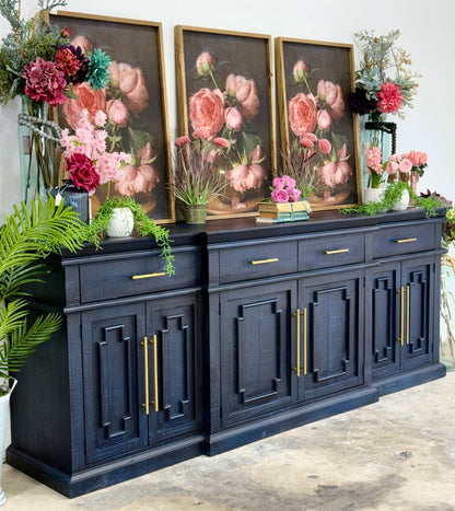 Reese 99" 6 Door Console-Deep Blue/Gold