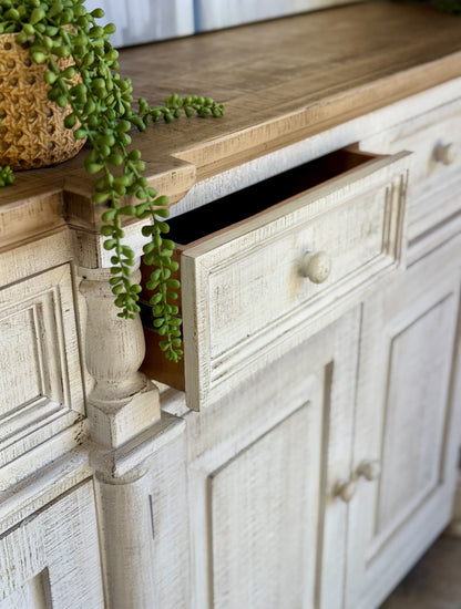 Novah 4-Door Console-White Wheat/Sandstone Top