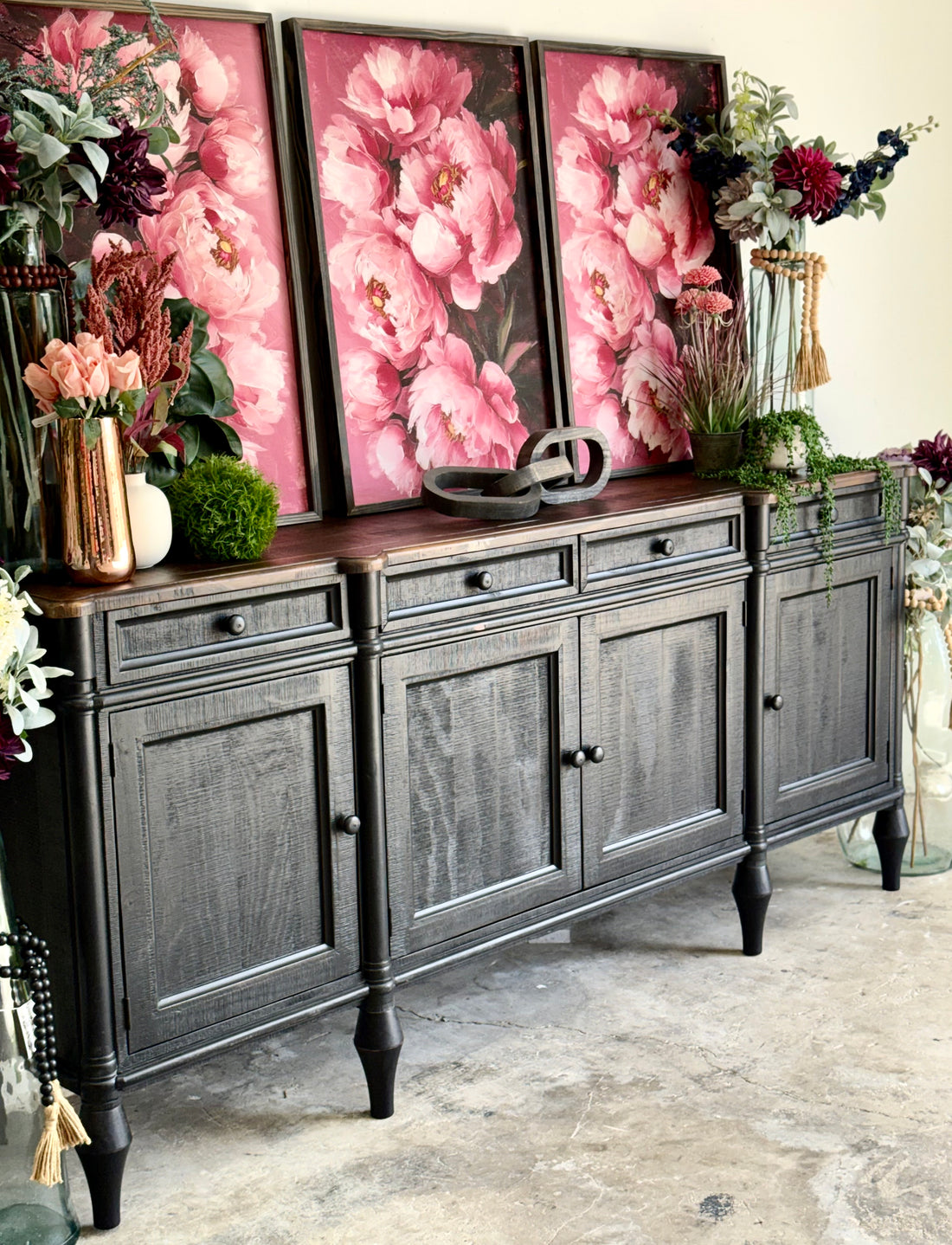 Celine 4 Door Console-Handrubbed Black/Sparrow