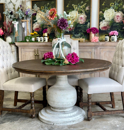 Lilly 54" Round Pedestal Dining Table-White Wheat/Honeywood