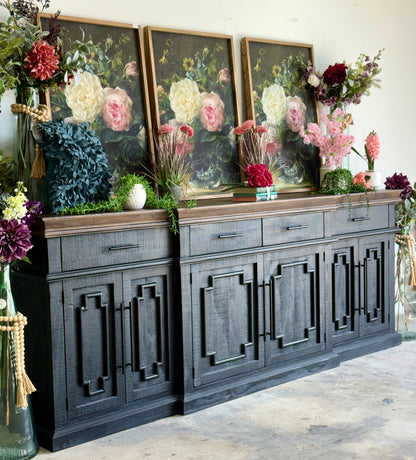 Reese 99" 6 Door Console-Black/Honeywood