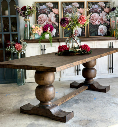 Myla 8 Foot Rounded Pedestal Table Set With 8 Upholstered chairs-Honeywood™