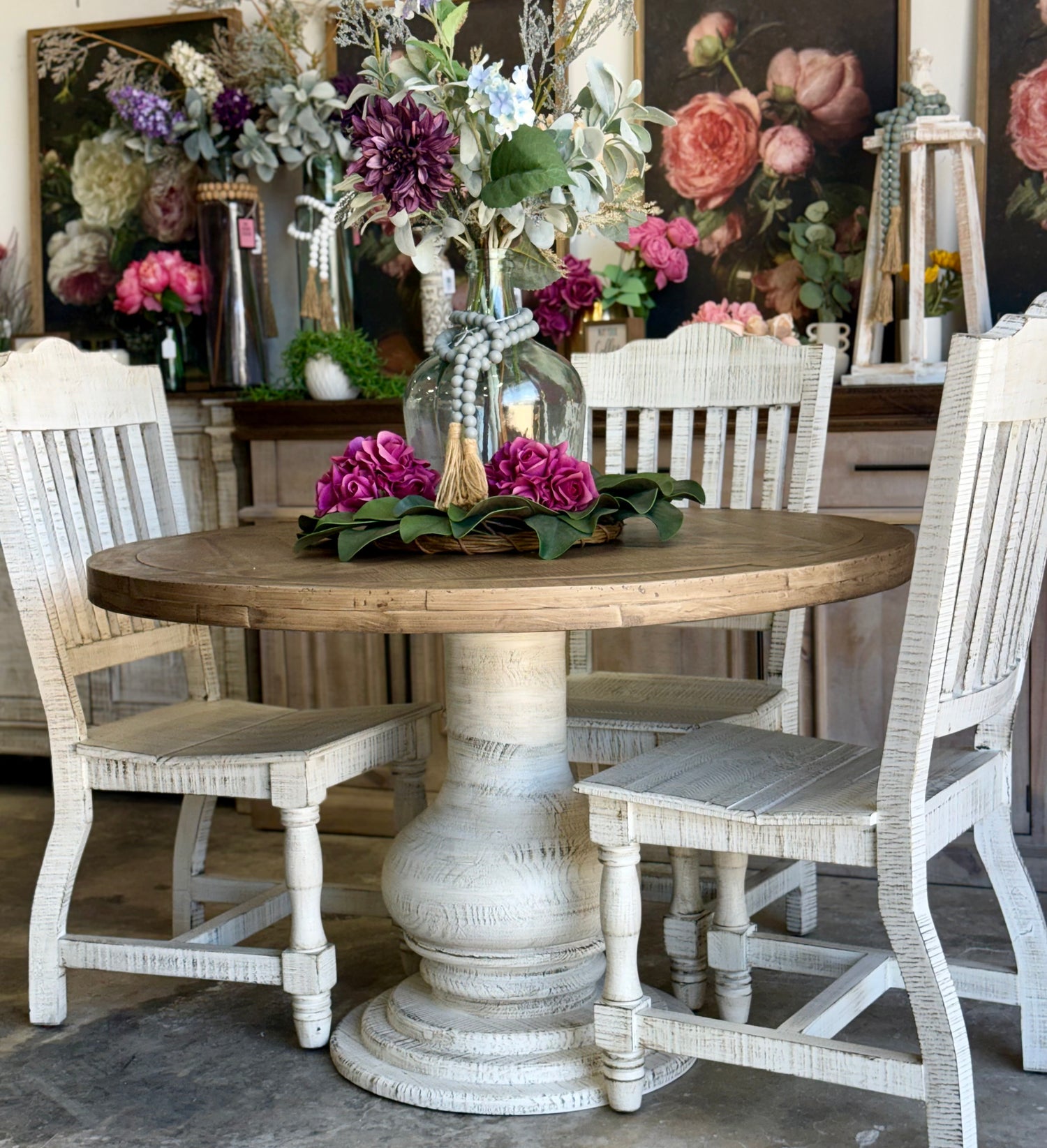 Clara 47" Round Dining Table-White Wheat/Sandstone