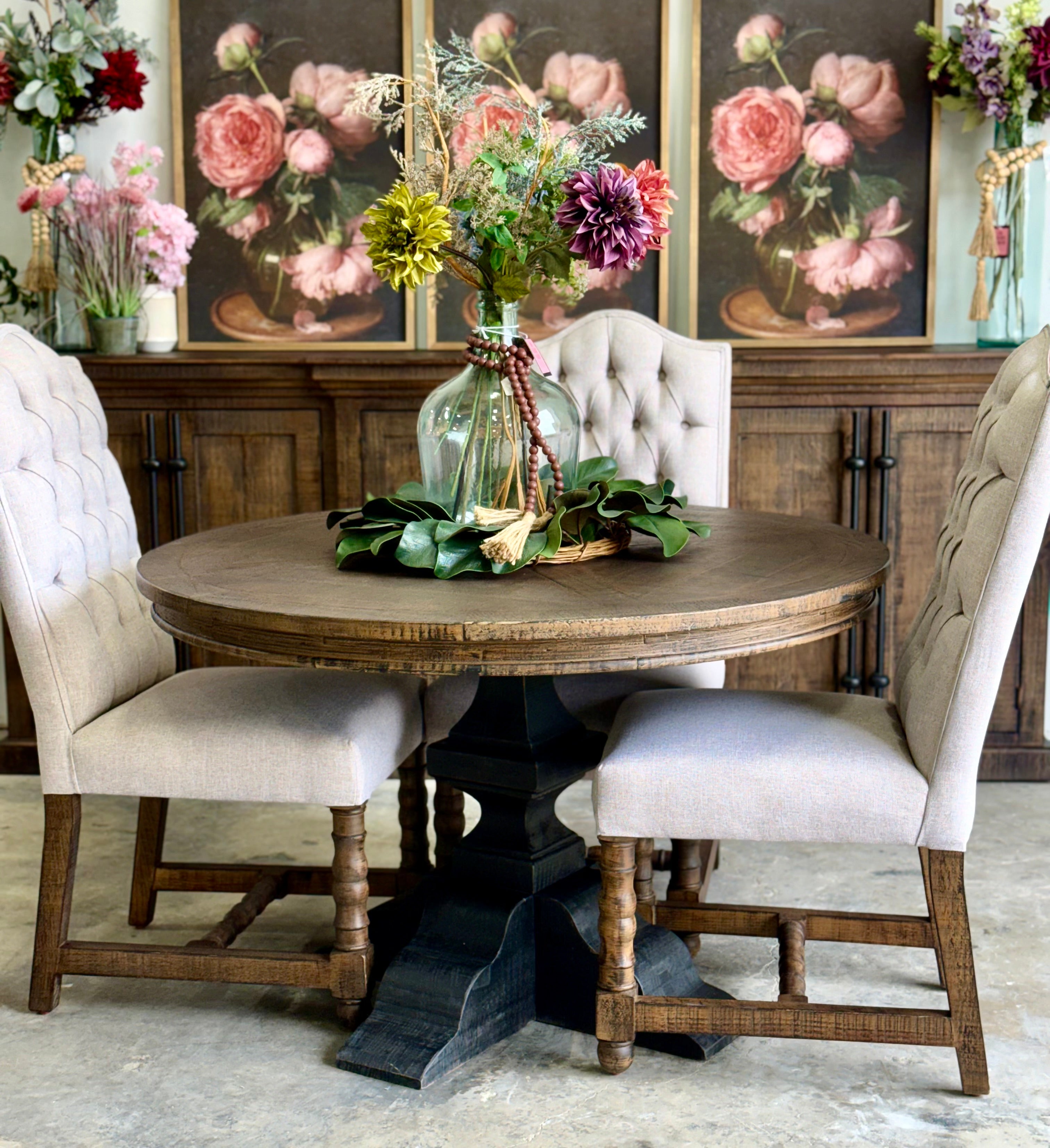 Callie 48" Round Table-Handrubbed Black/Honeywood