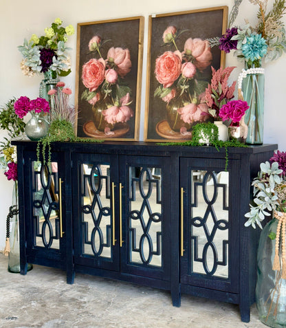 Ivy 4 Door Mirrored Console-Deep Blue and Gold