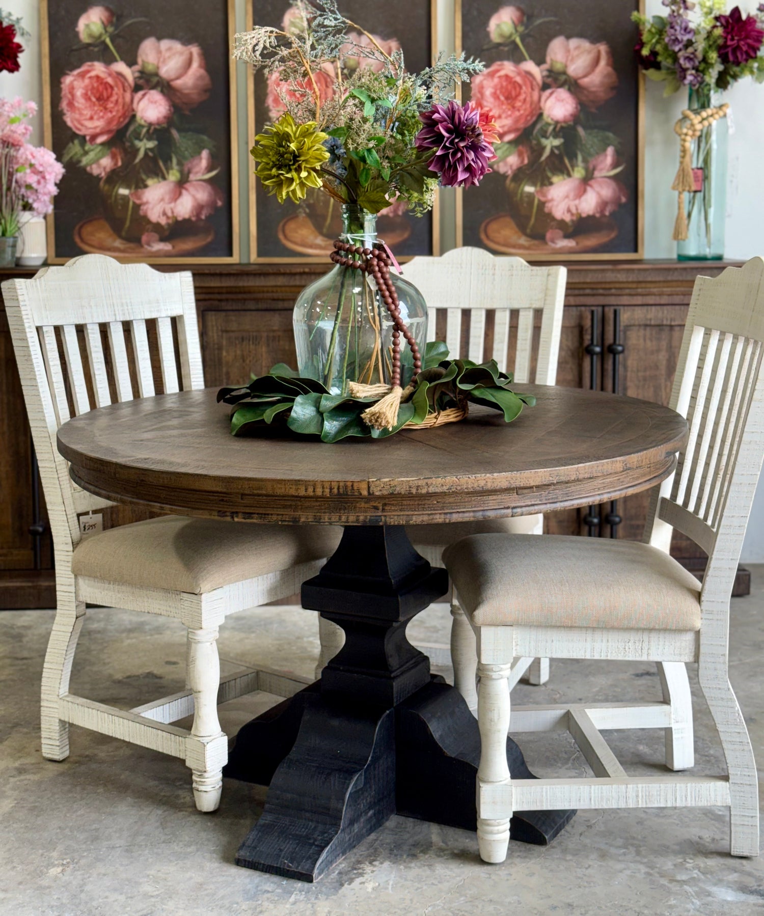 Callie 48" Round Table-Handrubbed Black/Honeywood