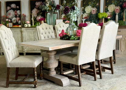 Hannah 7 Foot Dining Table Set With Chairs-Soft Drift/Honeywood Chairs
