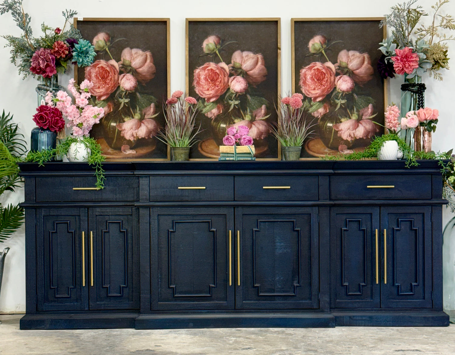 Reese 99" 6 Door Console-Deep Blue/Gold