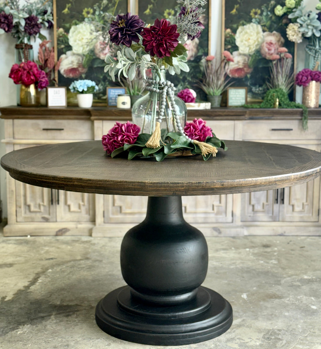 Lilly 60" Round Table - Handrubbed Black/Honeywood