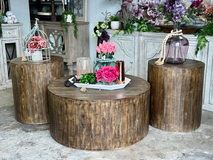 Round Drum Side Table-Pecan