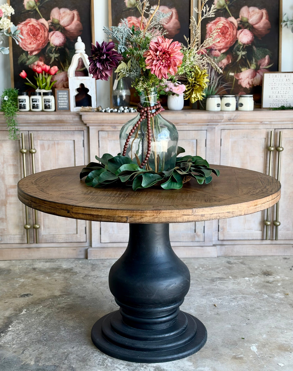Clara 47" Round Dining Table-Black/Honeywood™